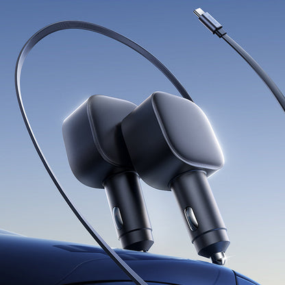 ⚡ Kompakt indragbar billaddare – Snabbladdning med självrullande kabel, dubbla USB-portar för alla enheter 🚗📱
