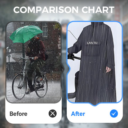 🔥Vattentät lång regnrock med huva för skoter