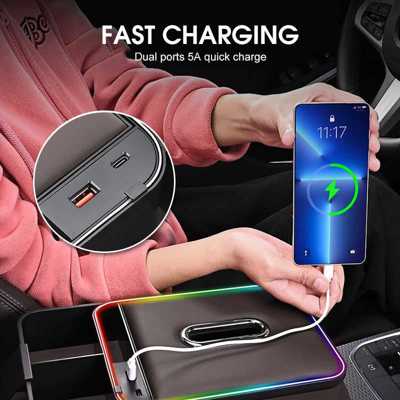 🔥Förvaringslåda i armstödet med LED-belysning