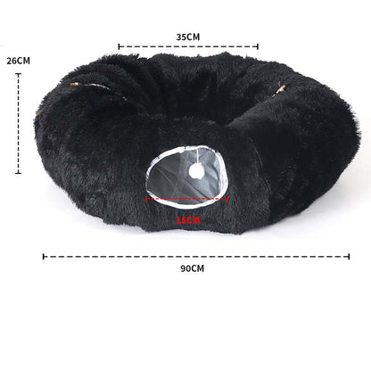 2-in-1 Foldable Indoor Soft Round Cat Tunnel Bed