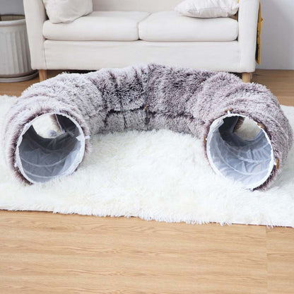 2-in-1 Foldable Indoor Soft Round Cat Tunnel Bed