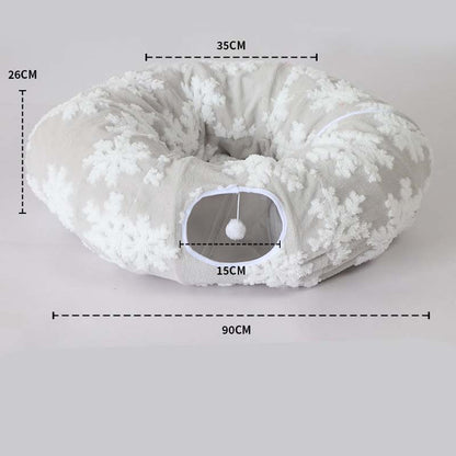 2-in-1 Foldable Indoor Soft Round Cat Tunnel Bed