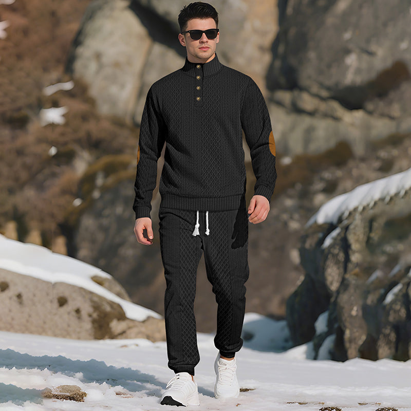 🔥Casual jacquardtröja med ståkrage och byxor med elastiska muddar