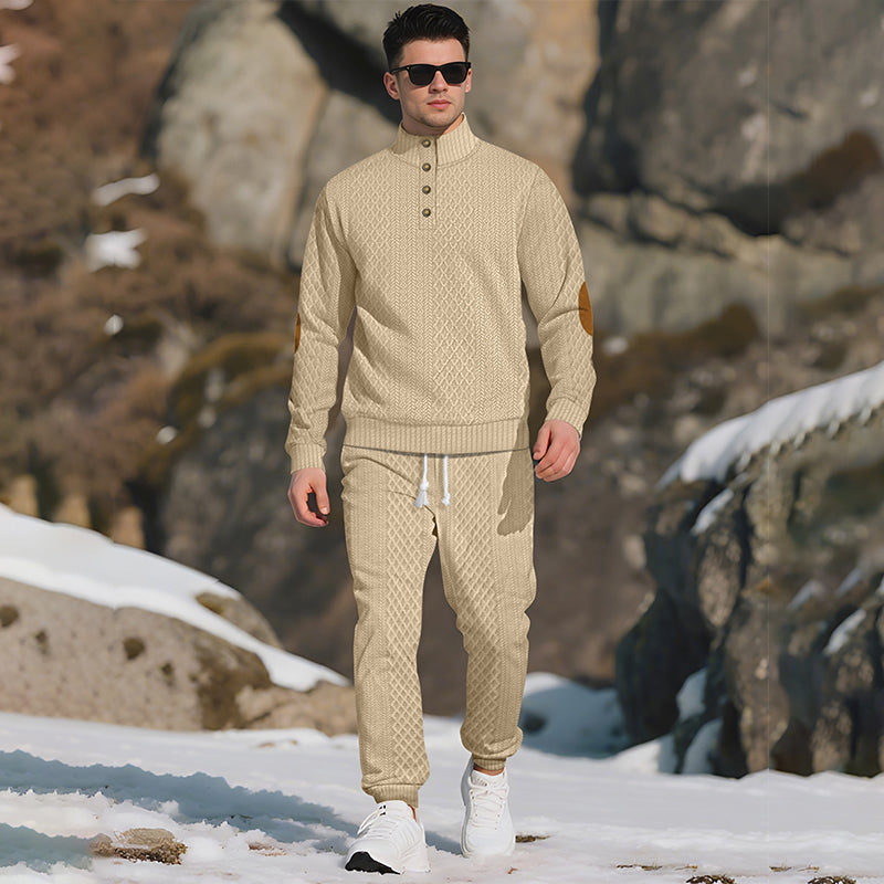 🔥Casual jacquardtröja med ståkrage och byxor med elastiska muddar