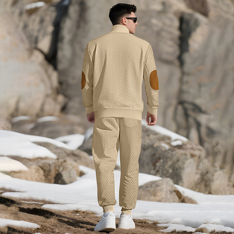 🔥Casual jacquardtröja med ståkrage och byxor med elastiska muddar