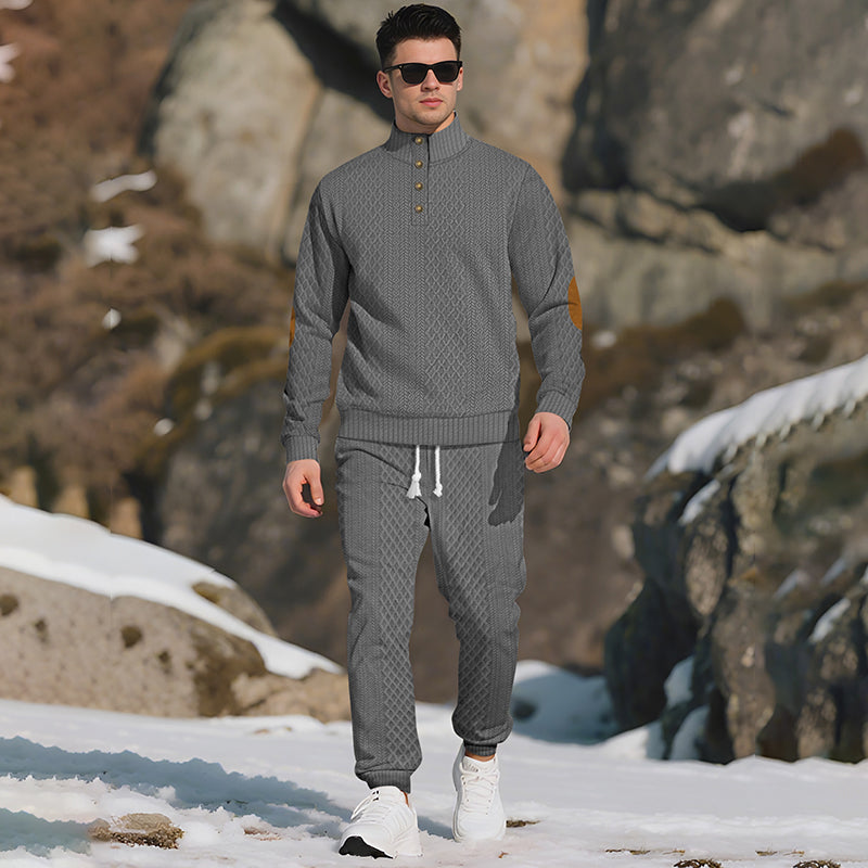 🔥Casual jacquardtröja med ståkrage och byxor med elastiska muddar