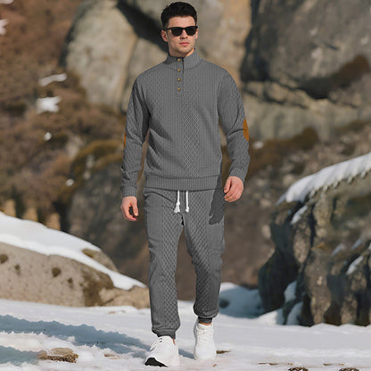 🔥Casual jacquardtröja med ståkrage och byxor med elastiska muddar