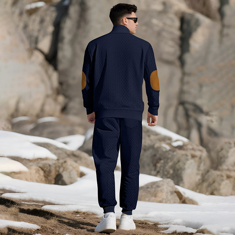 🔥Casual jacquardtröja med ståkrage och byxor med elastiska muddar
