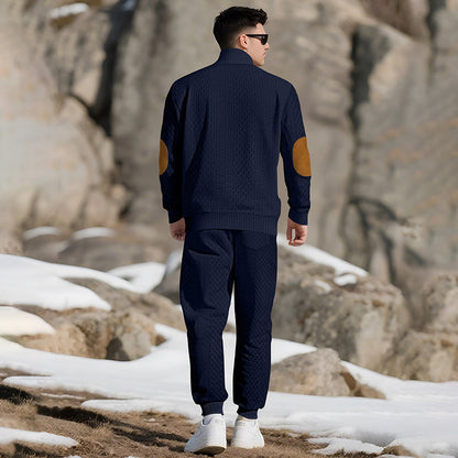 🔥Casual jacquardtröja med ståkrage och byxor med elastiska muddar