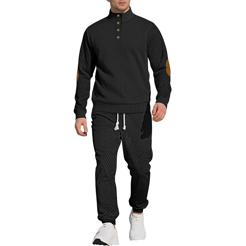 🔥Casual jacquardtröja med ståkrage och byxor med elastiska muddar