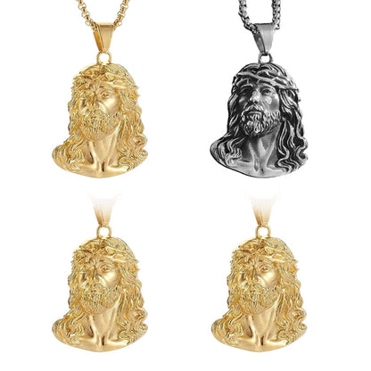 ⏳Begränsad tid 50 % rabatt⏰Halsband med Jesus-huvudhänge✝️📿