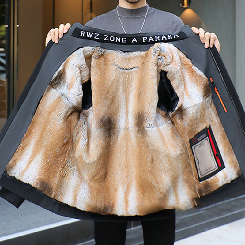 ✨Vintererbjudande💖Herr vinterjacka med huva och varm foder av fuskpäls