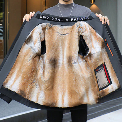 ✨Vintererbjudande💖Herr vinterjacka med huva och varm foder av fuskpäls