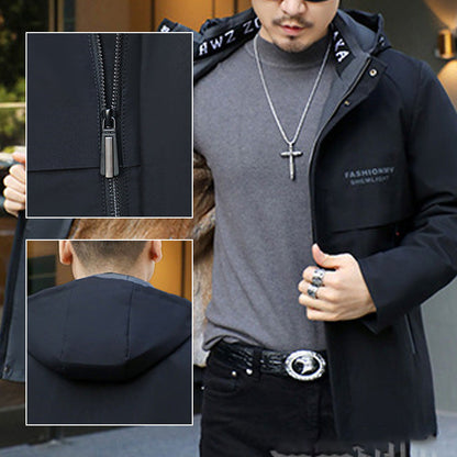 ✨Vintererbjudande💖Herr vinterjacka med huva och varm foder av fuskpäls