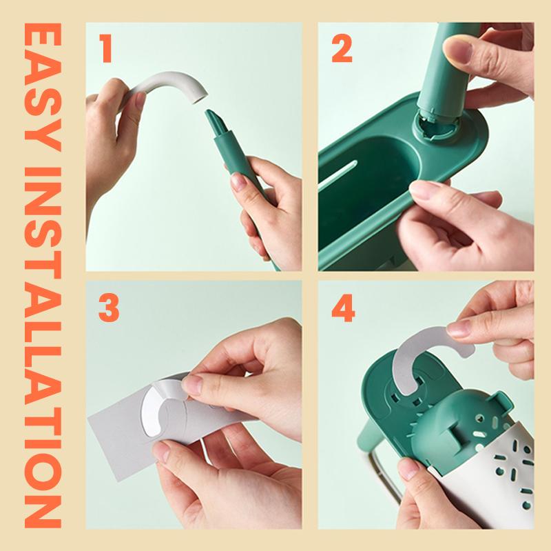 🧺 50% RABATT! 🚰 Uppdaterat Förvaringsställ för Teleskopdiskbänk – Justerbar Bredd, Rostfritt Material & Perfekt För Svampar, Diskborstar & Tvättmedel 🧼