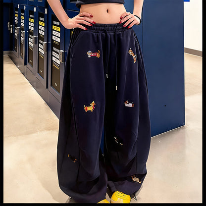 👖Broderade baggy joggingbyxor med dragsko och valmönster🐕‍🦺