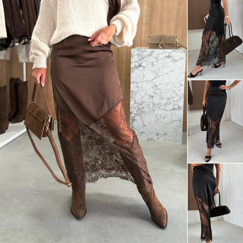 🔥Elegant lång kjol med spetsdetaljer för damer