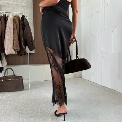 🔥Elegant lång kjol med spetsdetaljer för damer