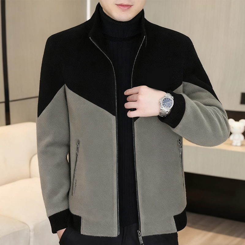 🔥Herrjacka med ståkrage, färgblock och dragkedja