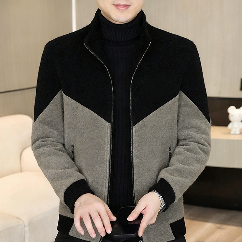 🔥Herrjacka med ståkrage, färgblock och dragkedja