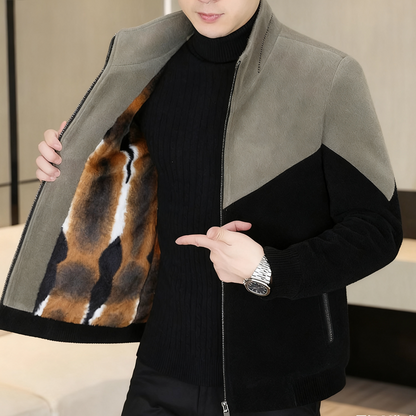 🔥Herrjacka med ståkrage, färgblock och dragkedja