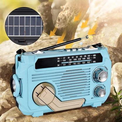 Multifunktionell handvevd bärbar radio med ficklampa