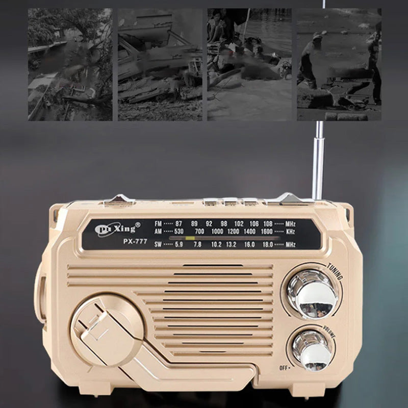 Multifunktionell handvevd bärbar radio med ficklampa