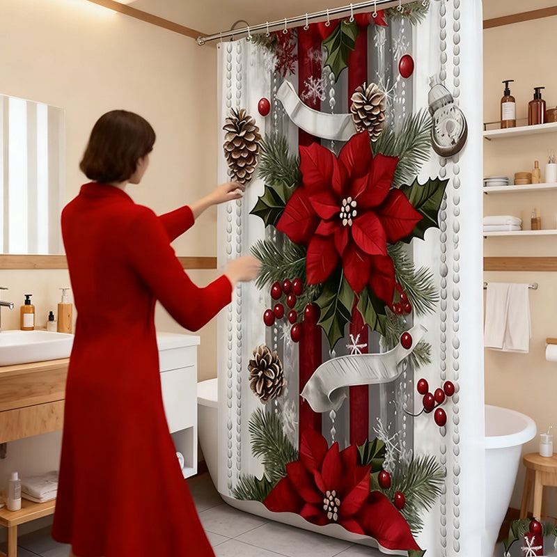 🔥Julröd duschdraperi med julmotiv