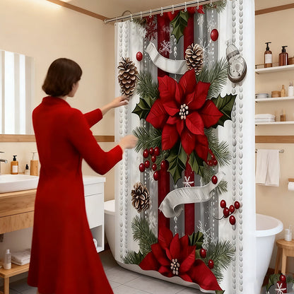 🔥Julröd duschdraperi med julmotiv