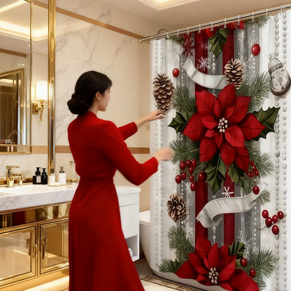 🔥Julröd duschdraperi med julmotiv