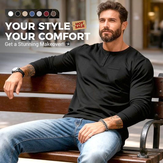 😎Nyhet🔥Slim Fit Henley långärmad T-shirt för herr