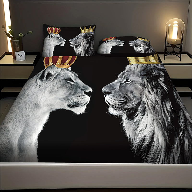 🔥Bold Lion Print sovrum 3-delat lakan-set