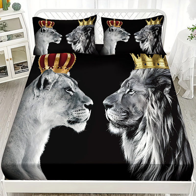🔥Bold Lion Print sovrum 3-delat lakan-set