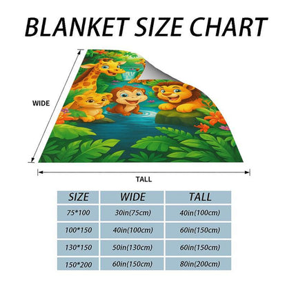 🔥Plush Flannel Throw Blanket med tecknad djungelprint