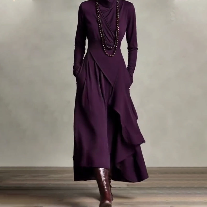 Elegant asymmetrisk maxiklänning med hög hals för kvinnor🎁Köp 2 och få fri frakt