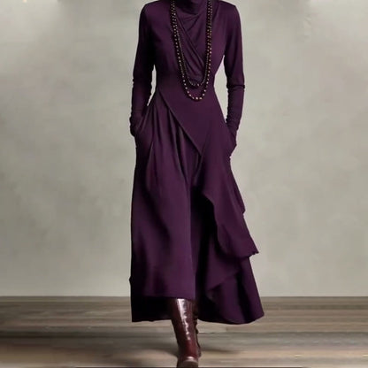 Elegant asymmetrisk maxiklänning med hög hals för kvinnor🎁Köp 2 och få fri frakt