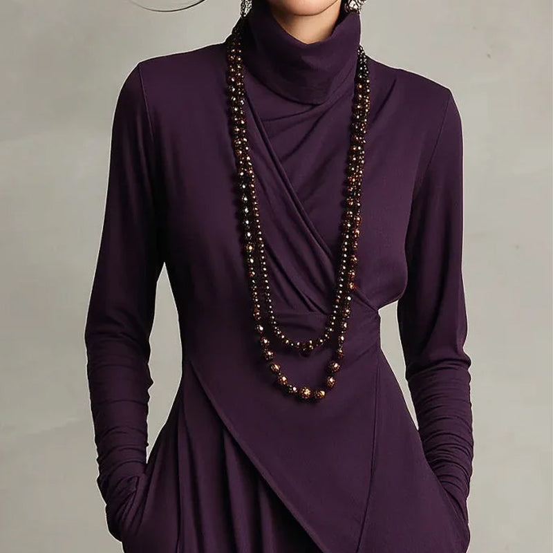 Elegant asymmetrisk maxiklänning med hög hals för kvinnor🎁Köp 2 och få fri frakt