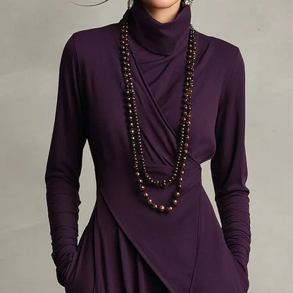 Elegant asymmetrisk maxiklänning med hög hals för kvinnor🎁Köp 2 och få fri frakt