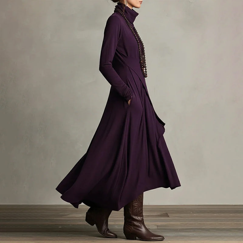 Elegant asymmetrisk maxiklänning med hög hals för kvinnor🎁Köp 2 och få fri frakt