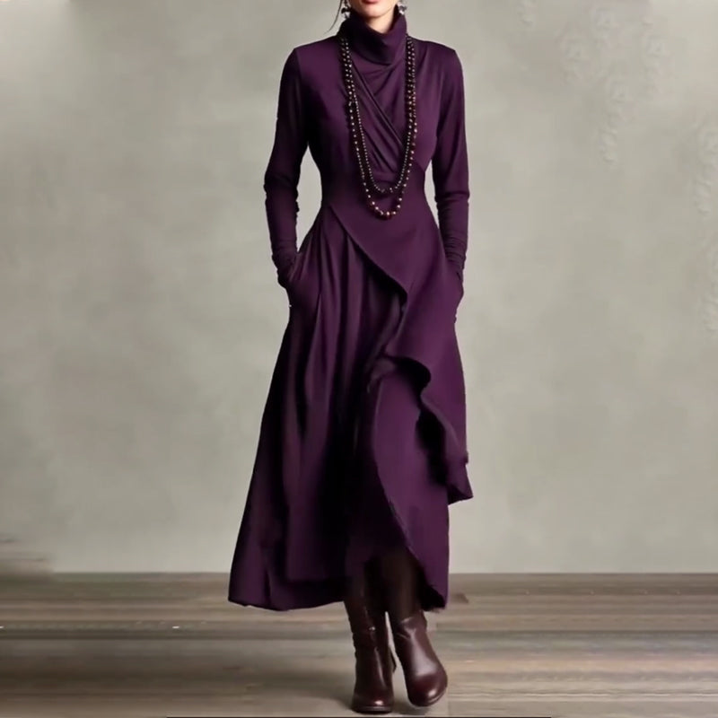 Elegant asymmetrisk maxiklänning med hög hals för kvinnor🎁Köp 2 och få fri frakt