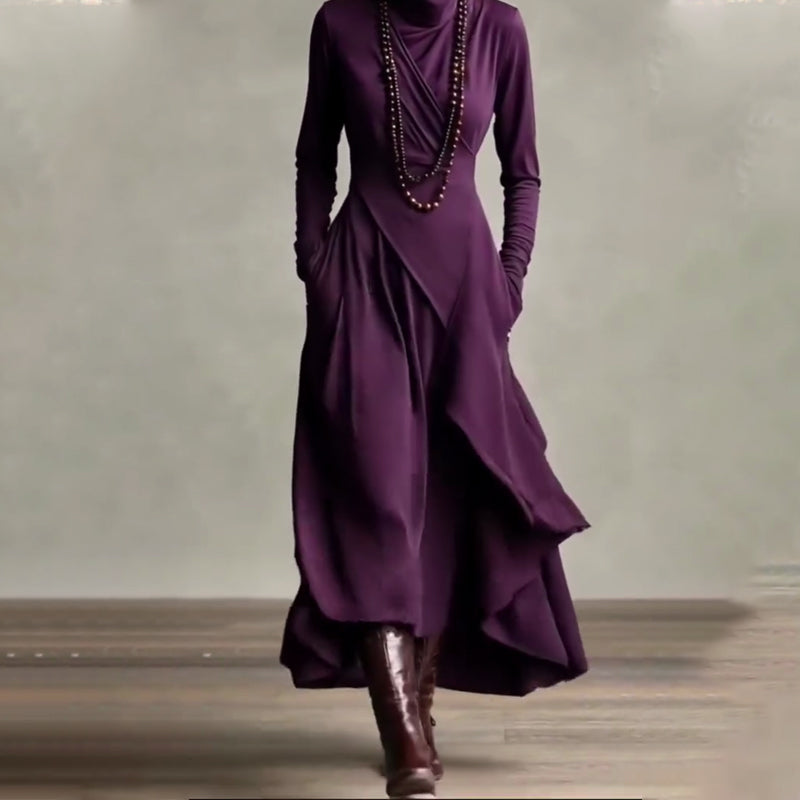 Elegant asymmetrisk maxiklänning med hög hals för kvinnor🎁Köp 2 och få fri frakt