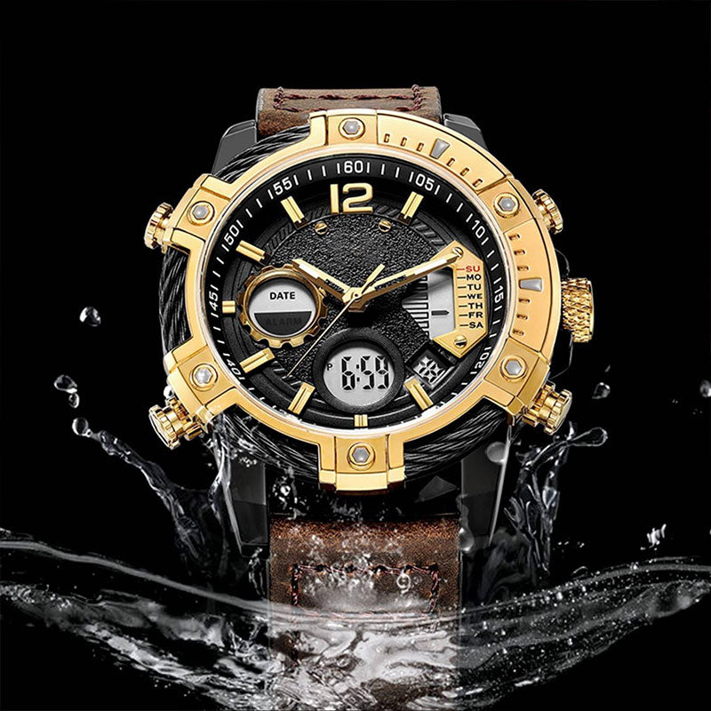 Multifunktionell dubbel display 3ATM vattentäta mansklocka med kvarts och sportfunktion