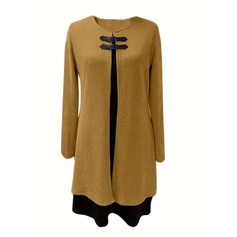 Damklänning i tvådelad A-linjeformad knälång modell i imitationsmaterial