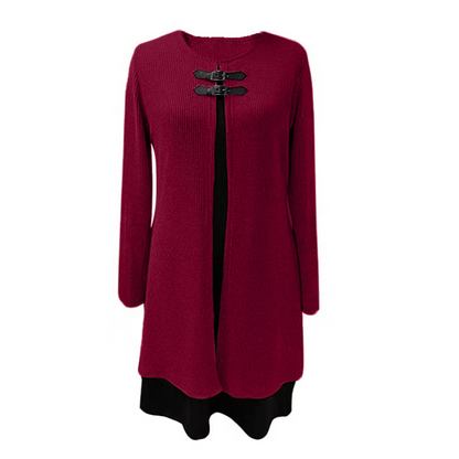 Damklänning i tvådelad A-linjeformad knälång modell i imitationsmaterial