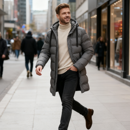 🔥Medellång dunjacka med huva för män🔥Fri frakt