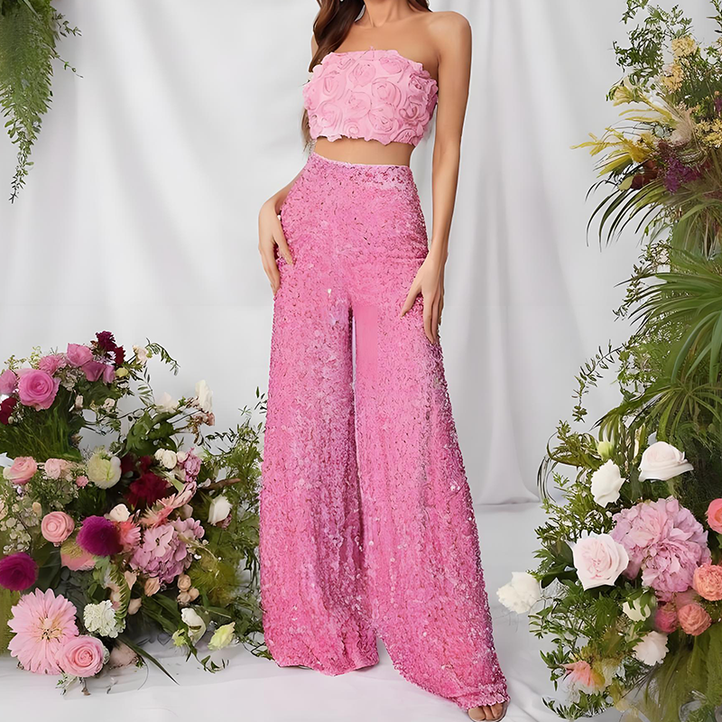 Damkläder Byxor med breda ben och paljetter