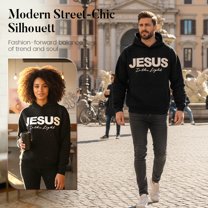 Trendig hoodie med glittrande paljetter och “JESUS is the Light“