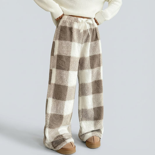 🎅SISTA DAG REA 50% RABATT🔥Vinter Vintage Pläd Elastisk Rak Lös Tjocka Varma Casual Byxor