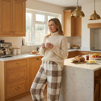 🎅SISTA DAG REA 50% RABATT🔥Vinter Vintage Pläd Elastisk Rak Lös Tjocka Varma Casual Byxor