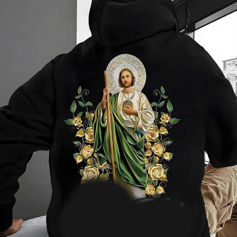 Huvtröja med tryck för män, inspirerad av tro